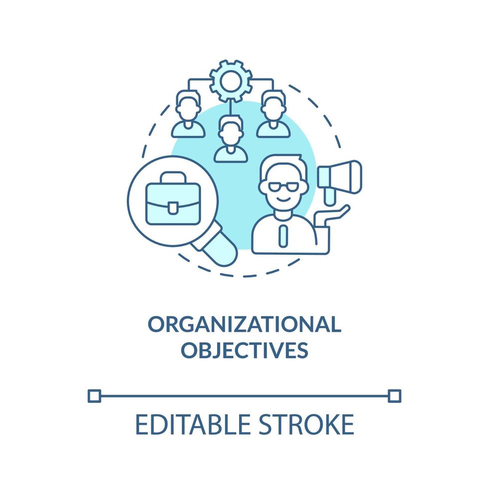 organisatiedoelstellingen turquoise concept icoon. planning, beheer. hr abstract idee dunne lijn illustratie. geïsoleerde overzichtstekening. bewerkbare streek. roboto-medium, talloze pro-bold lettertypen gebruikt vector