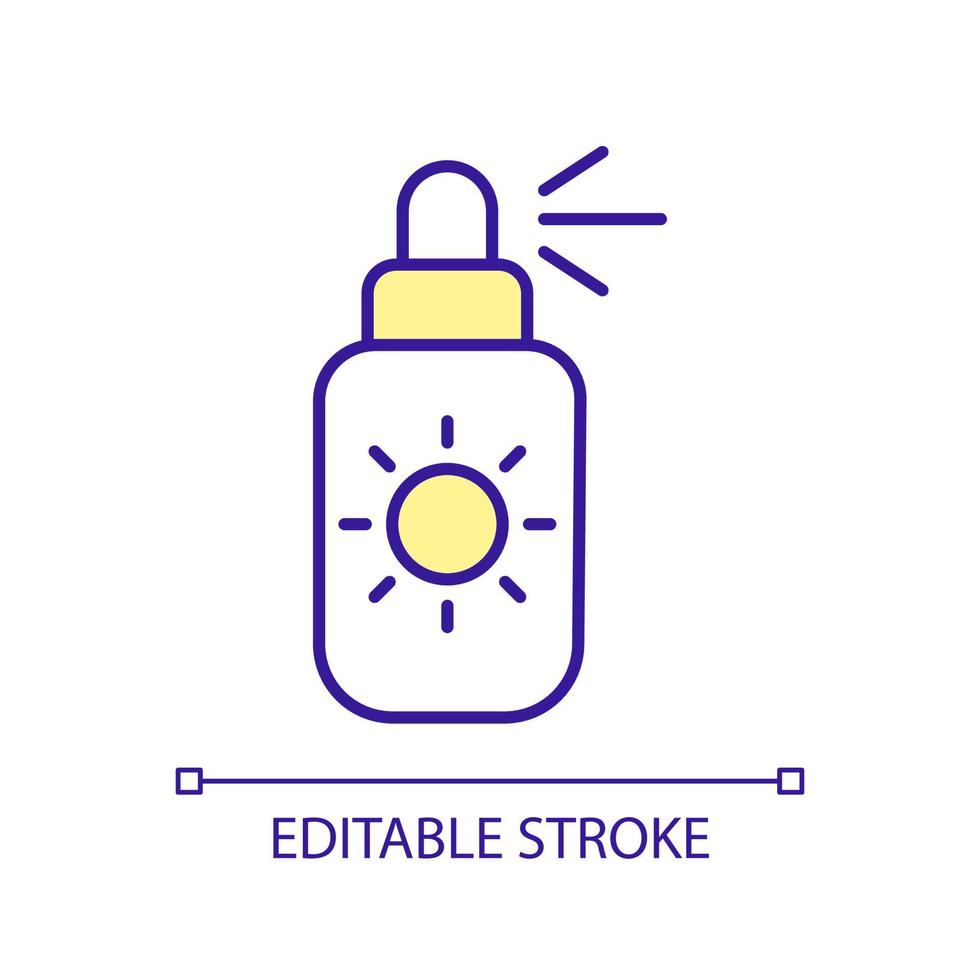 bescherm de huid met zonnebrandcrème rgb-kleurenpictogram. veiligheid tegen ultraviolet. zomerse huidverzorgingsroutine. geïsoleerde vectorillustratie. eenvoudige gevulde lijntekening. bewerkbare streek. arial lettertype gebruikt vector