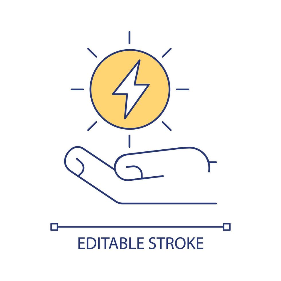 persoonlijk energiebron rgb-kleurpictogram. hand met bliksem teken. evenwichtige levensstijl en gezondheidszorg. geïsoleerde vectorillustratie. eenvoudige gevulde lijntekening. bewerkbare streek. arial lettertype gebruikt vector