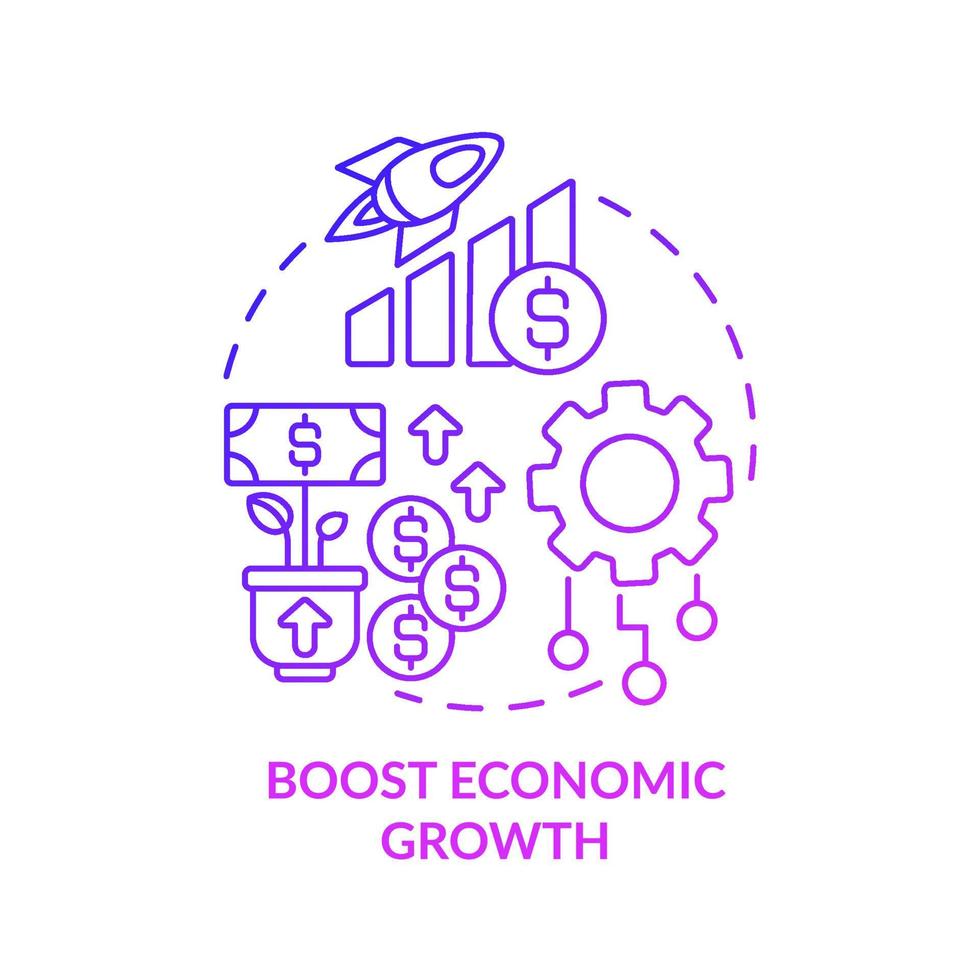 boost economische groei paars kleurovergang concept icoon. automatisering voordelen abstracte idee dunne lijn illustratie. geïsoleerde overzichtstekening. bewerkbare streek. roboto-medium, talloze pro-bold lettertypen gebruikt vector