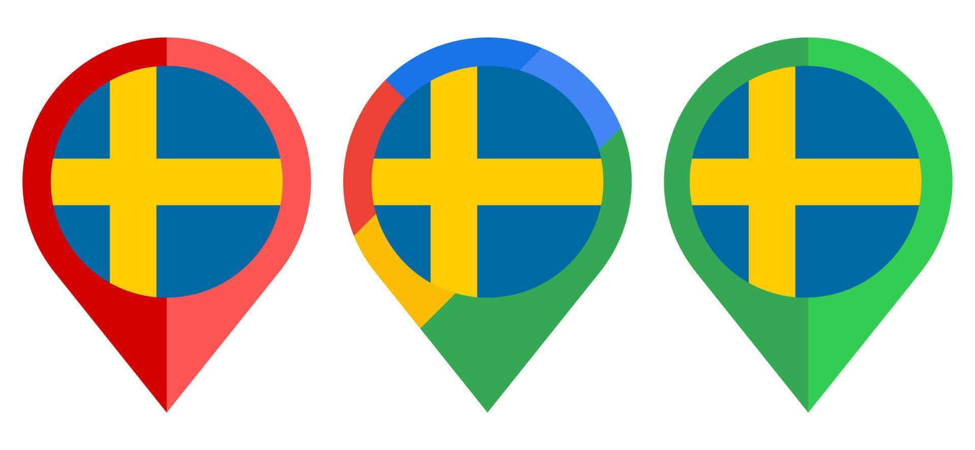 platte kaartmarkeringspictogram met zweden vlag geïsoleerd op een witte achtergrond vector