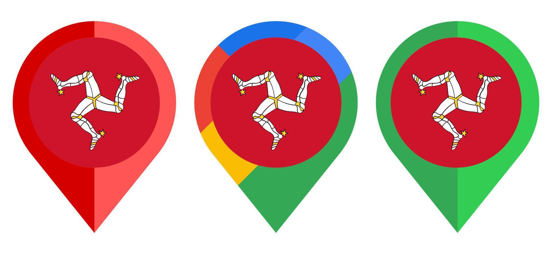 platte kaartmarkeringspictogram met de vlag van het eiland man geïsoleerd op een witte achtergrond vector