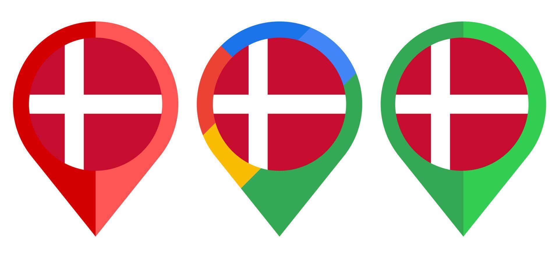 platte kaartmarkeringspictogram met de vlag van Denemarken op een witte achtergrond vector