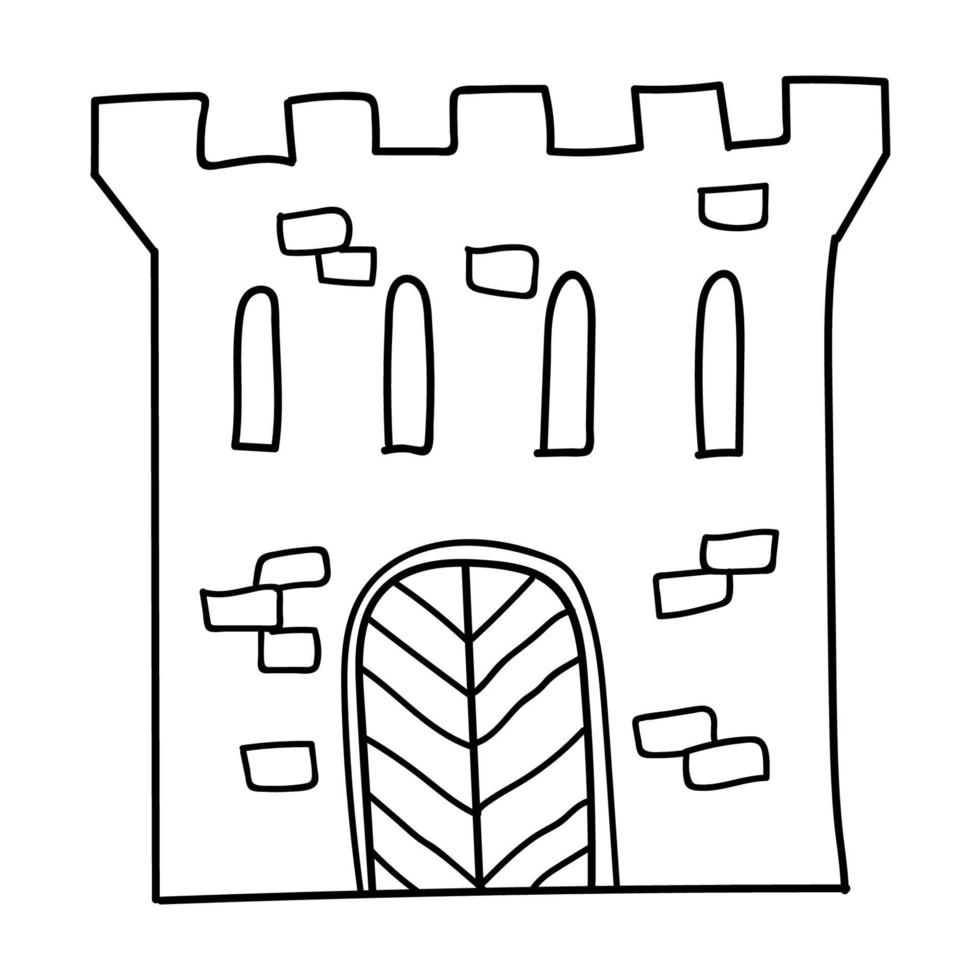 cartoon lineaire doodle retro oude kasteel geïsoleerd op een witte achtergrond. vector