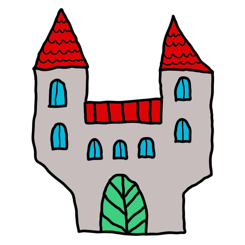 cartoon doodle lineaire kasteel geïsoleerd op een witte achtergrond. vector