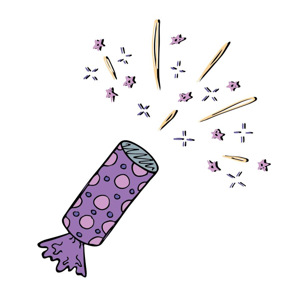 vector hand getekende vuurwerk clipart. leuke kleurrijke illustratie geïsoleerd op een witte achtergrond. voor wenskaarten, print, web, design, decor.