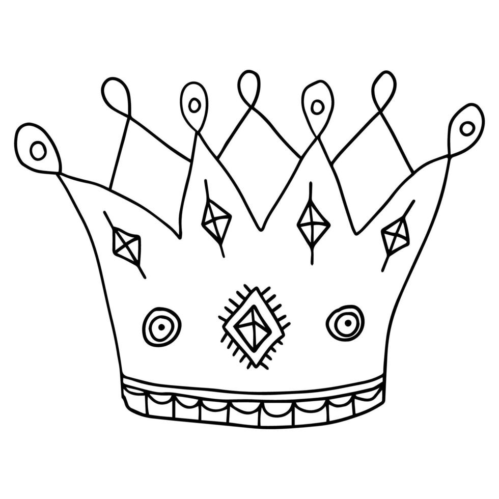 cartoon doodle kroon met diamanten geïsoleerd op een witte achtergrond. vector