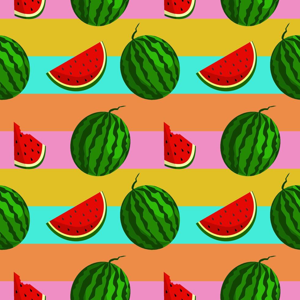 vector watermeloen achtergrond met zwarte zaden. naadloos watermeloenenpatroon. vector achtergrond met plakjes watermeloen. vector naadloos patroon van fruitwatermeloen