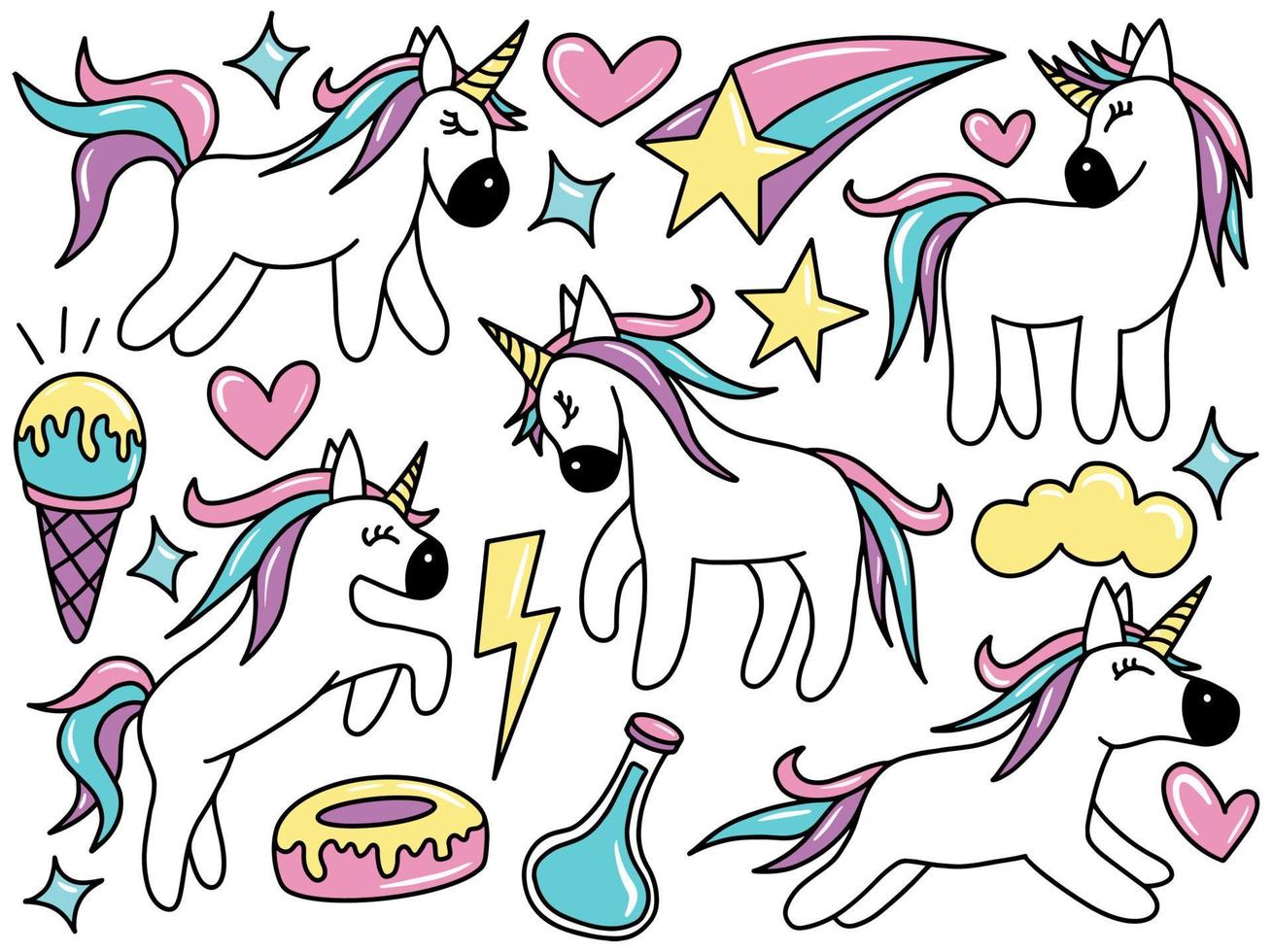 eenhoorn doodle illustraties collectie vector