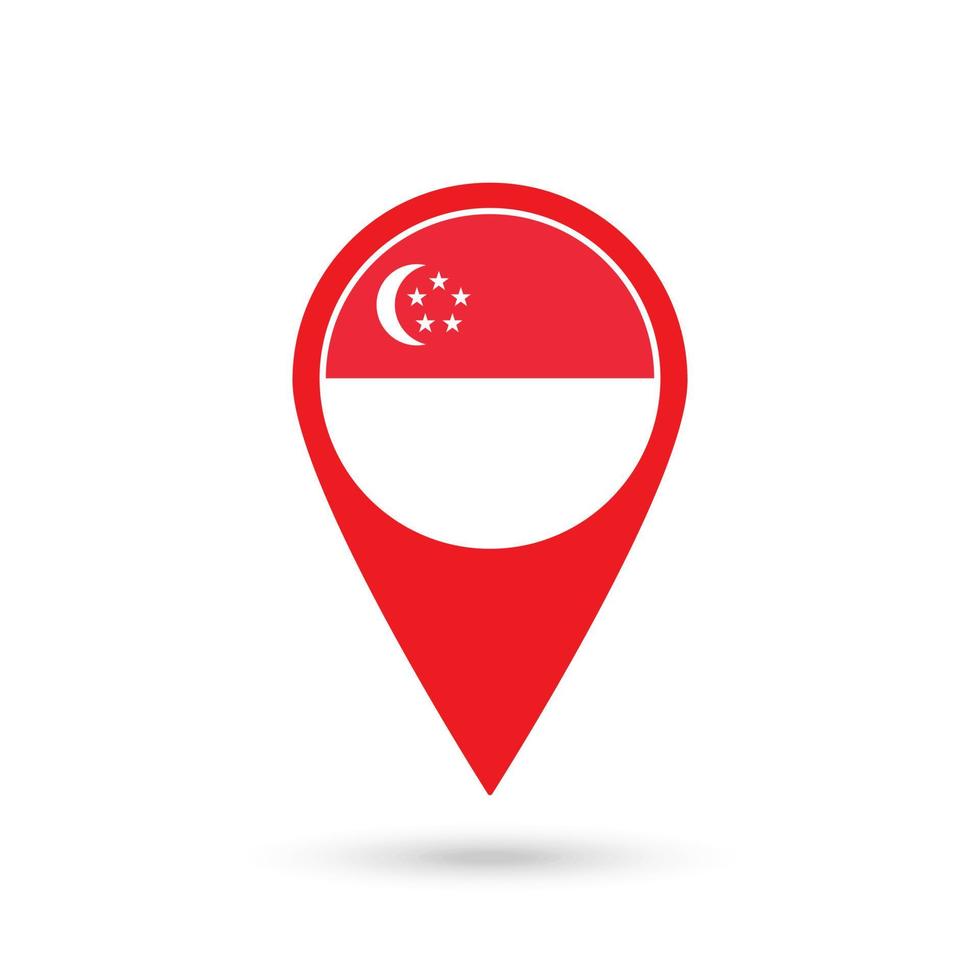 kaartaanwijzer met contry singapore. vlag van singapore. vectorillustratie. vector