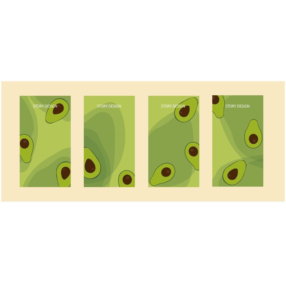 avocado verhaal sjabloon voor sociale media, groene achtergrond met fruit, vectorillustratie. vector