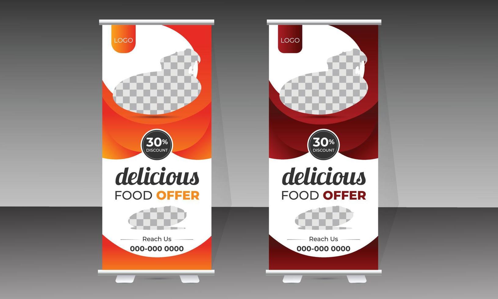 voedsel roll-up banner en heerlijk eten menu ontwerpsjabloon vector