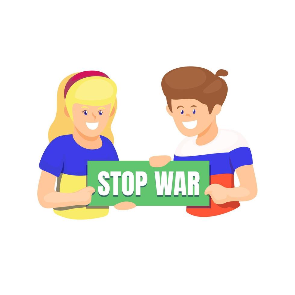 kind met bord stop oorlogscampagne. stuk symbool illustratie vector
