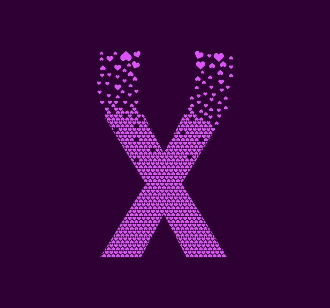 hart letter x geanimeerd pixel dot logo. hoofdletter pixel omhoog. harten zijn gevuld met de letter x. vector