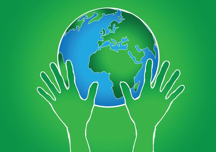 Hand met wereld en globe handen idee vector