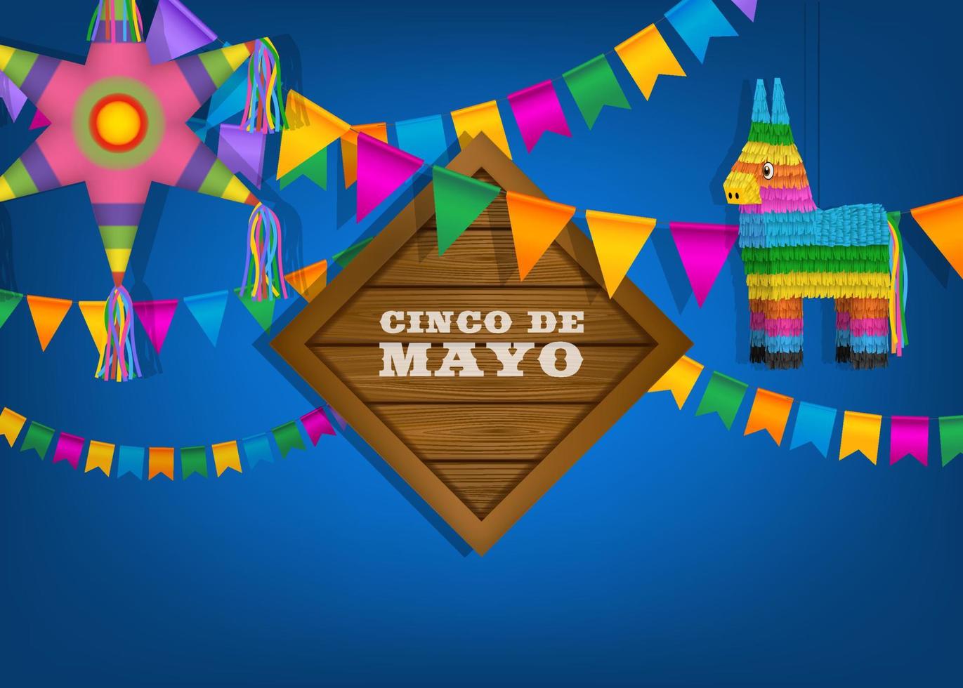 cinco de mayo achtergrond met kleurrijke piñata en wimpels vector