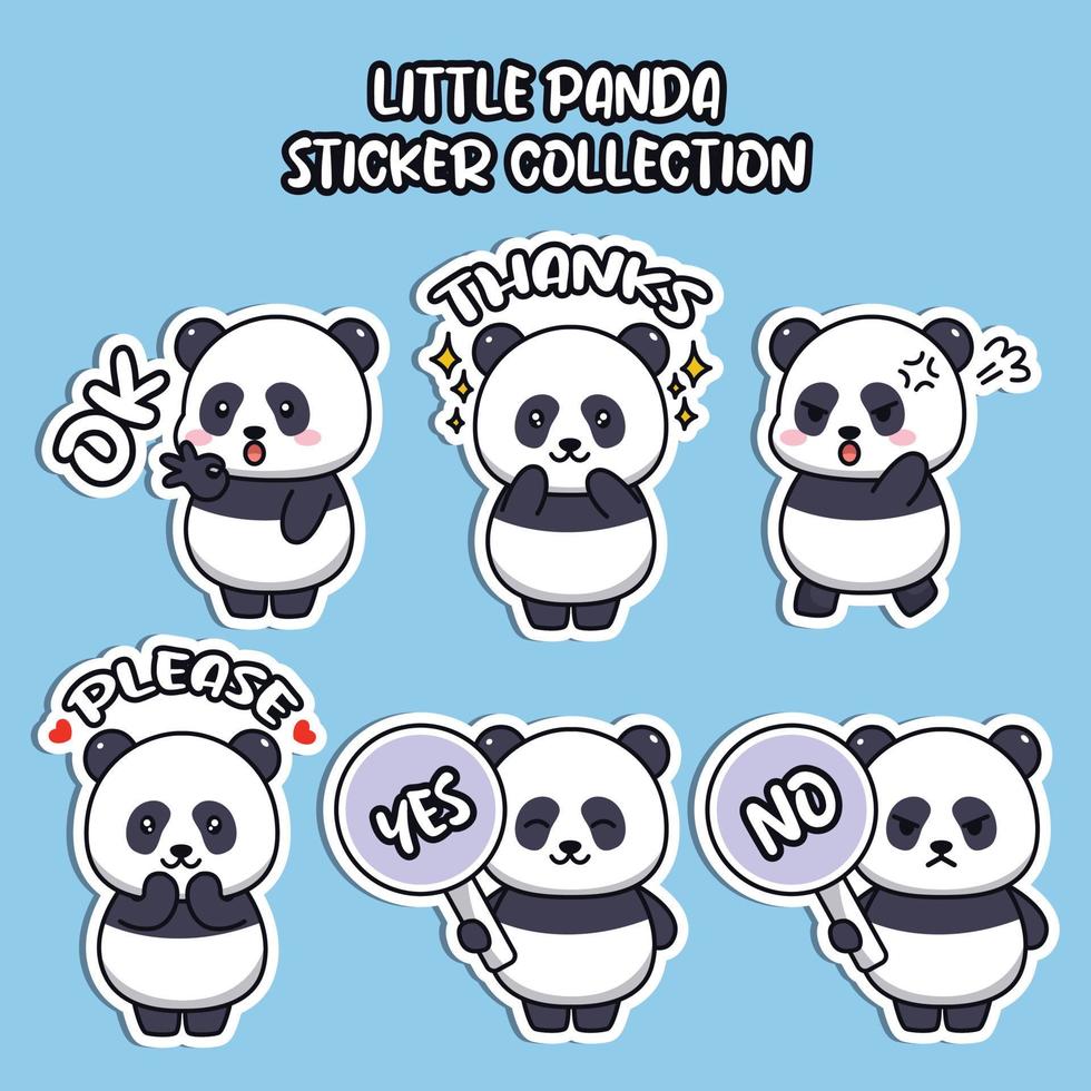 set van sociale media emoji schattige kleine panda sticker collectie dieren emoticon vector