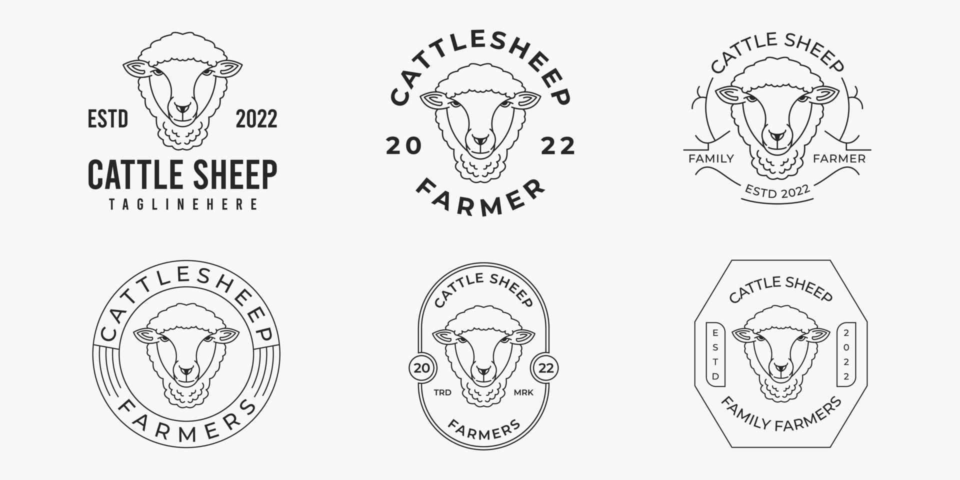 bundel van lam logo lijn kunst vector illustratie ontwerp, set lammeren logo-elementen, badges en ontwerpelementen