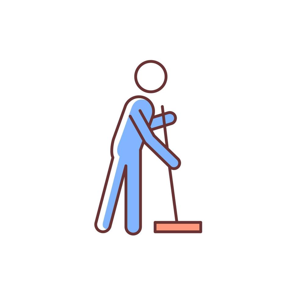 schoonmaken met dweil rgb-kleurpictogram. persoon met dweil schoonmaak huis. handhaven netheid in flat. alledaagse huishoudelijke taken. geïsoleerde vectorillustratie. eenvoudige gevulde lijntekening vector