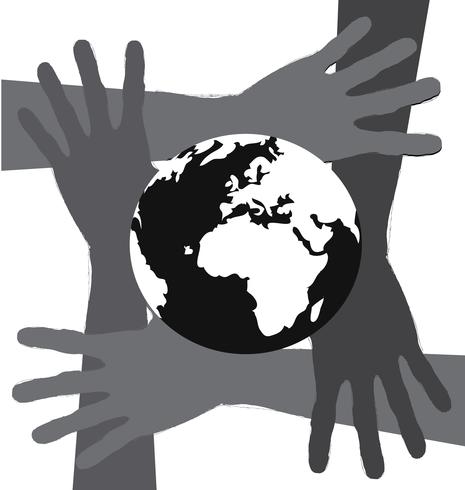 Hand met wereld en globe handen idee vector