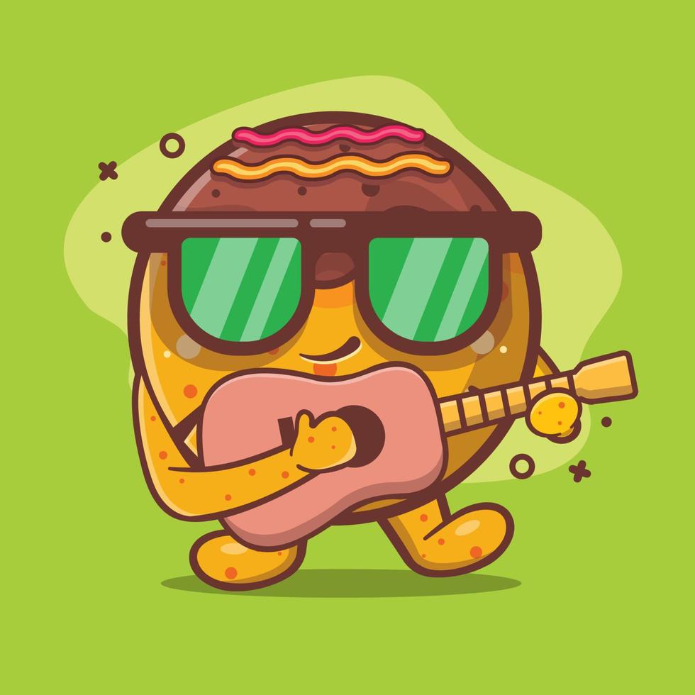 Takoyaki voedsel karakter mascotte gitaar spelen geïsoleerde cartoon in vlakke stijl ontwerp vector