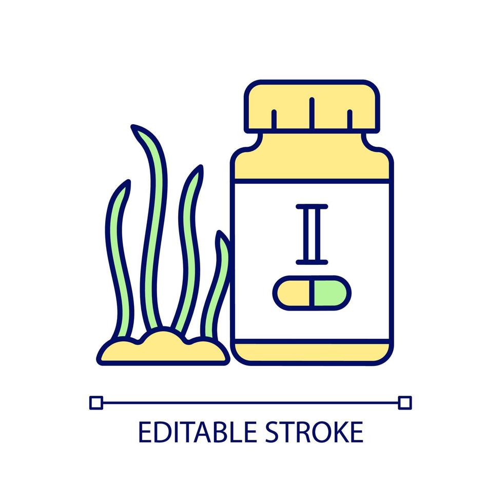 jodium supplementen rgb kleur icoon. preventie van jodiumtekort. medicatie voor schildklieraandoeningen. zeevruchten complementaire geneeskunde. geïsoleerde vectorillustratie. eenvoudige gevulde lijntekening vector