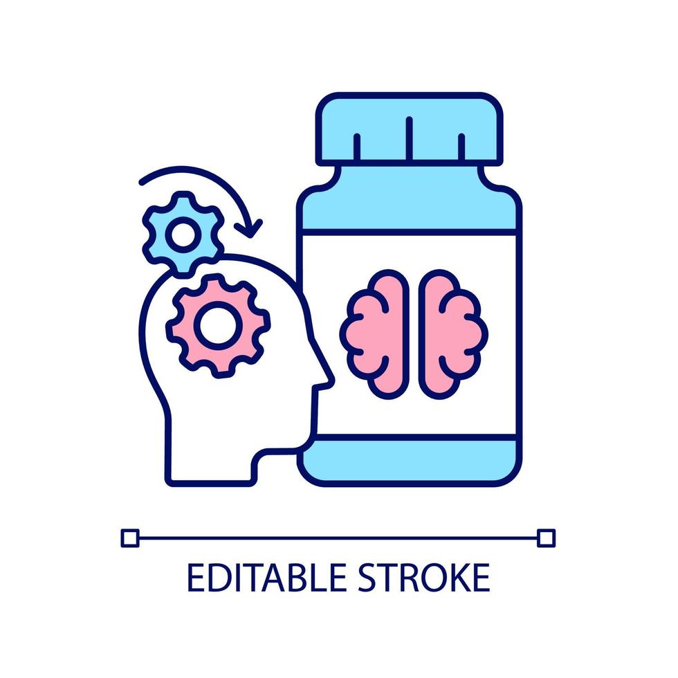 mentaal werk vult rgb-kleurenpictogram aan. natuurlijke hersenversterkers. supplementen voor een betere hersenfunctie. nootropische medicatie. geïsoleerde vectorillustratie. eenvoudige gevulde lijntekening vector