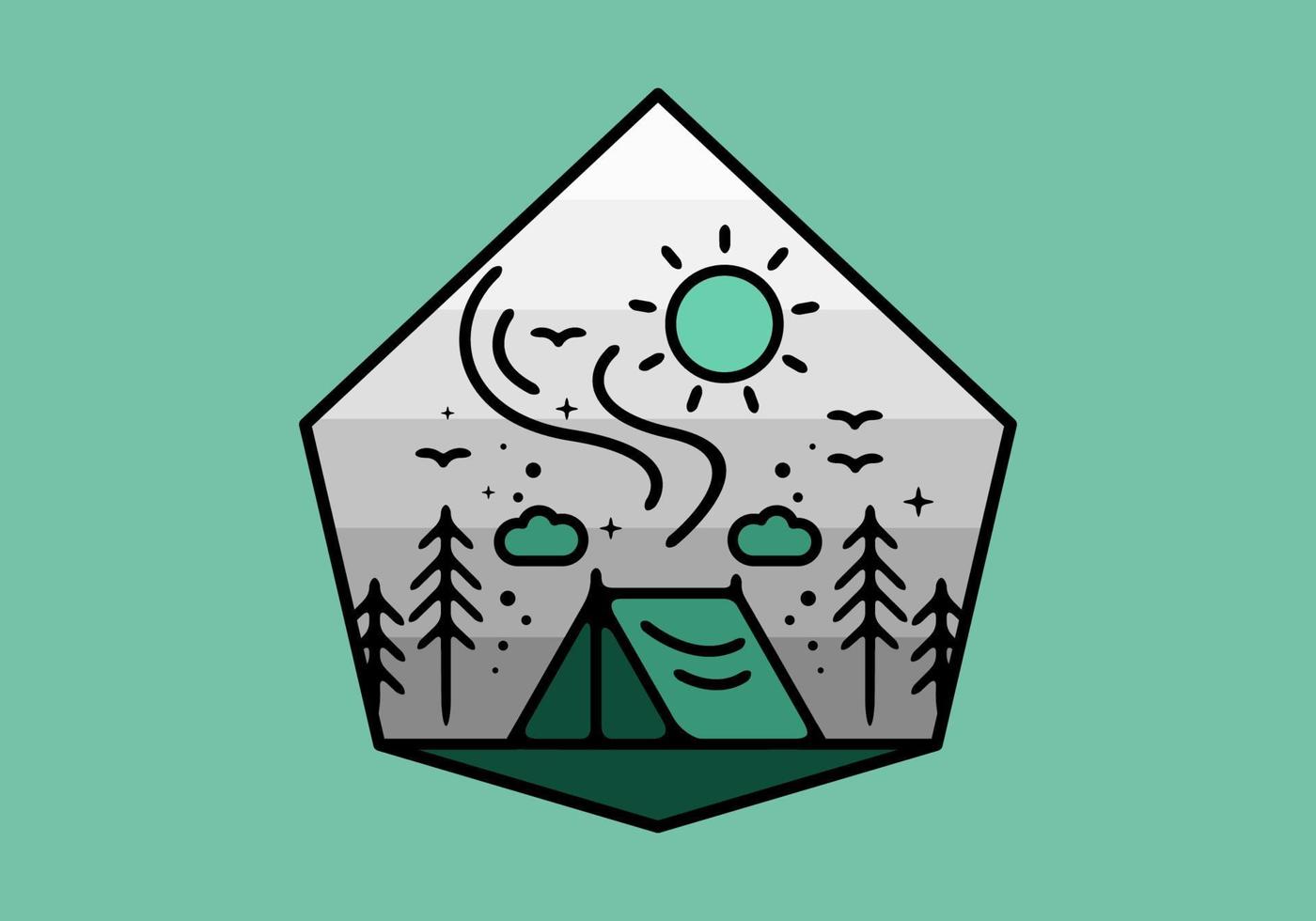 kleurrijke tent camping lijntekeningen illustratie badge vector