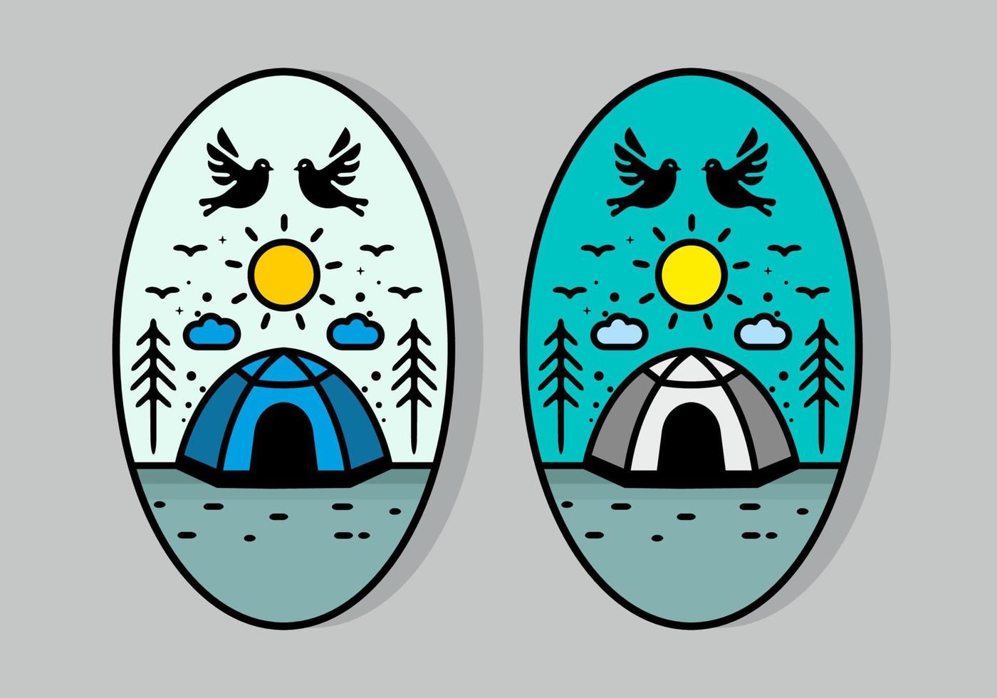 kleurrijke tent camping lijntekeningen illustratie badge vector