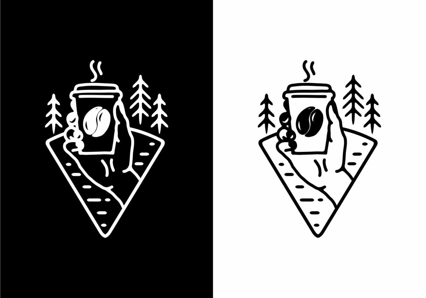 zwart-witte lijnkunstillustratie van hand die een koffie houdt vector