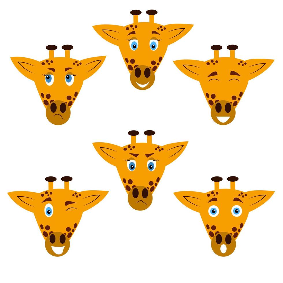 girafhoofd met verschillende emoties, tekenfilmsticker vector