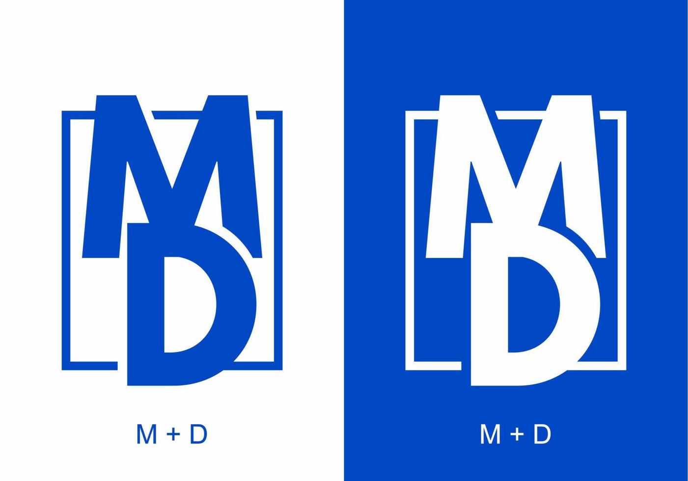 blauw wit md of dm beginletter tekst vector