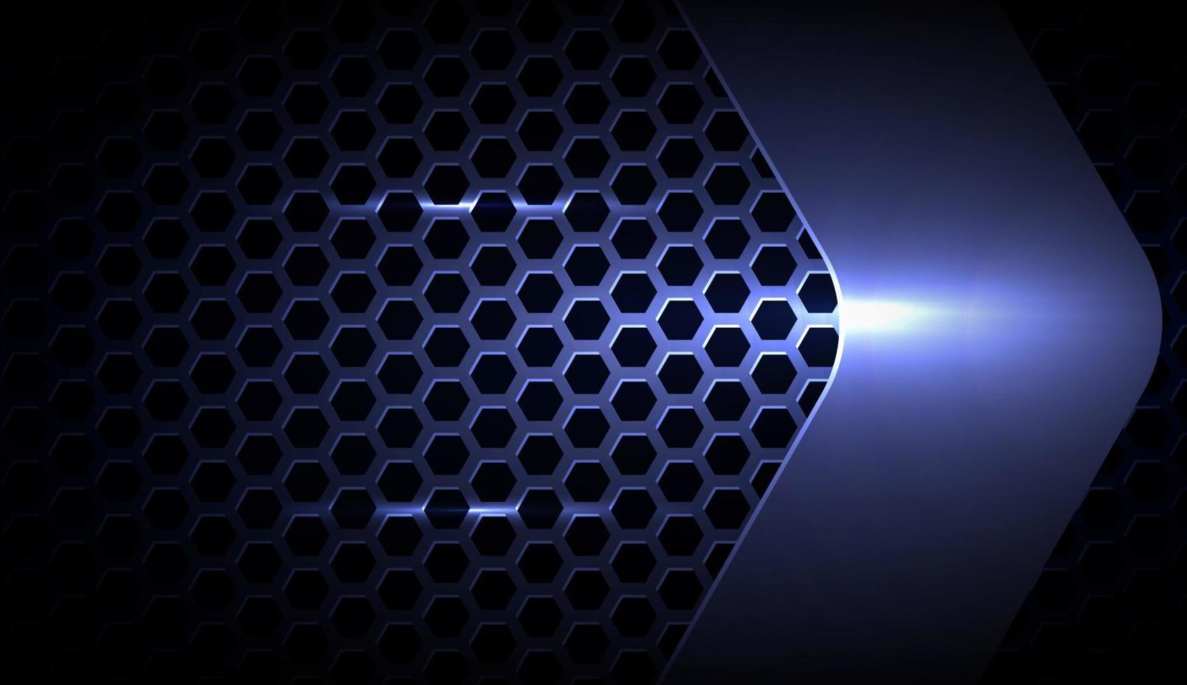 abstract metallic blauw zilver overlap lagen element. met hexagon patroon realistisch effect met licht decoratie frame lay-out ontwerp tech innovatie concept gaming achtergrond ruimte aan voor tekst vector