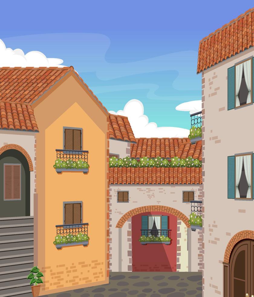 italië stad stijl huis en gebouw landschap vector