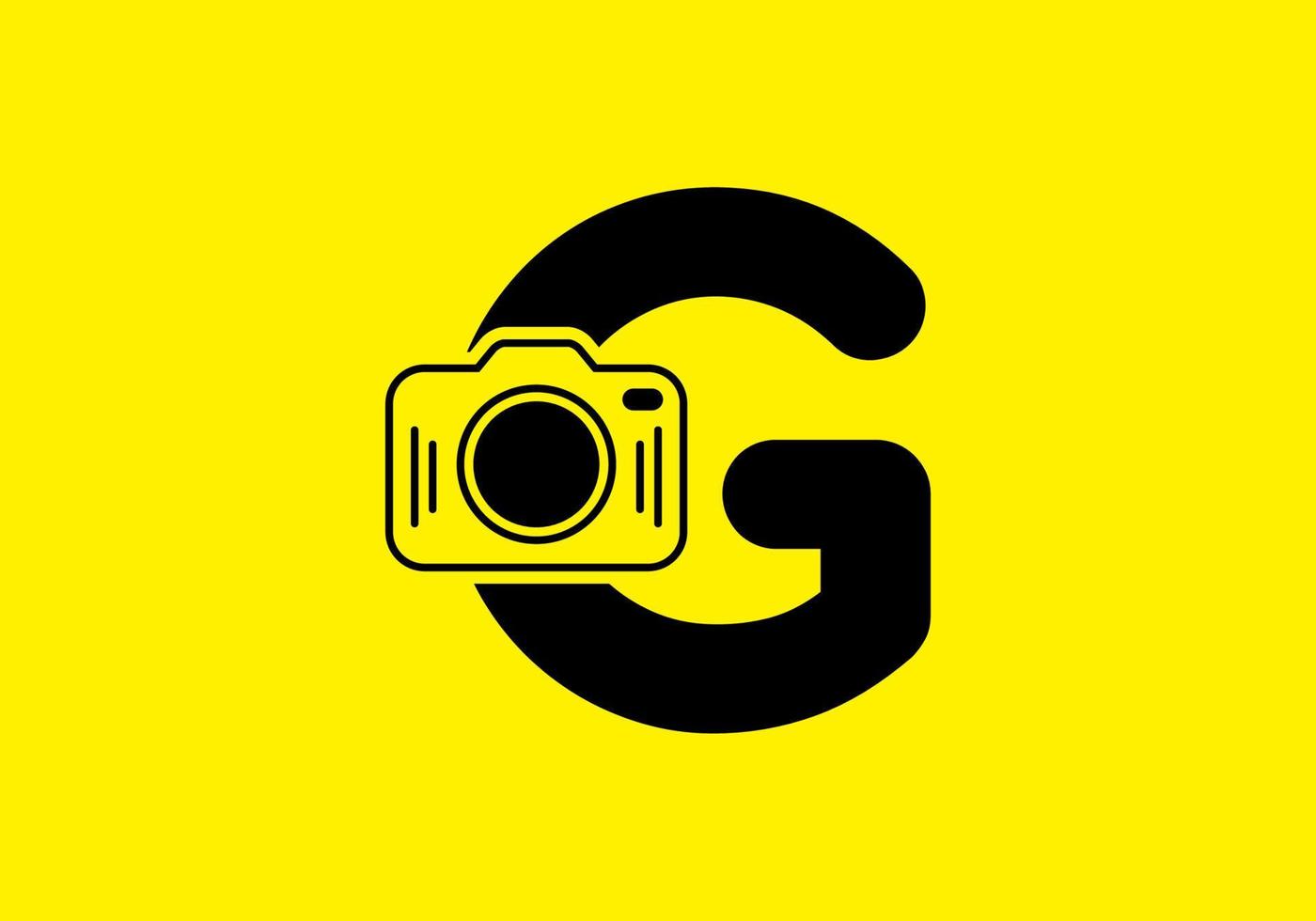 zwart geel van eerste g letter met camera vector