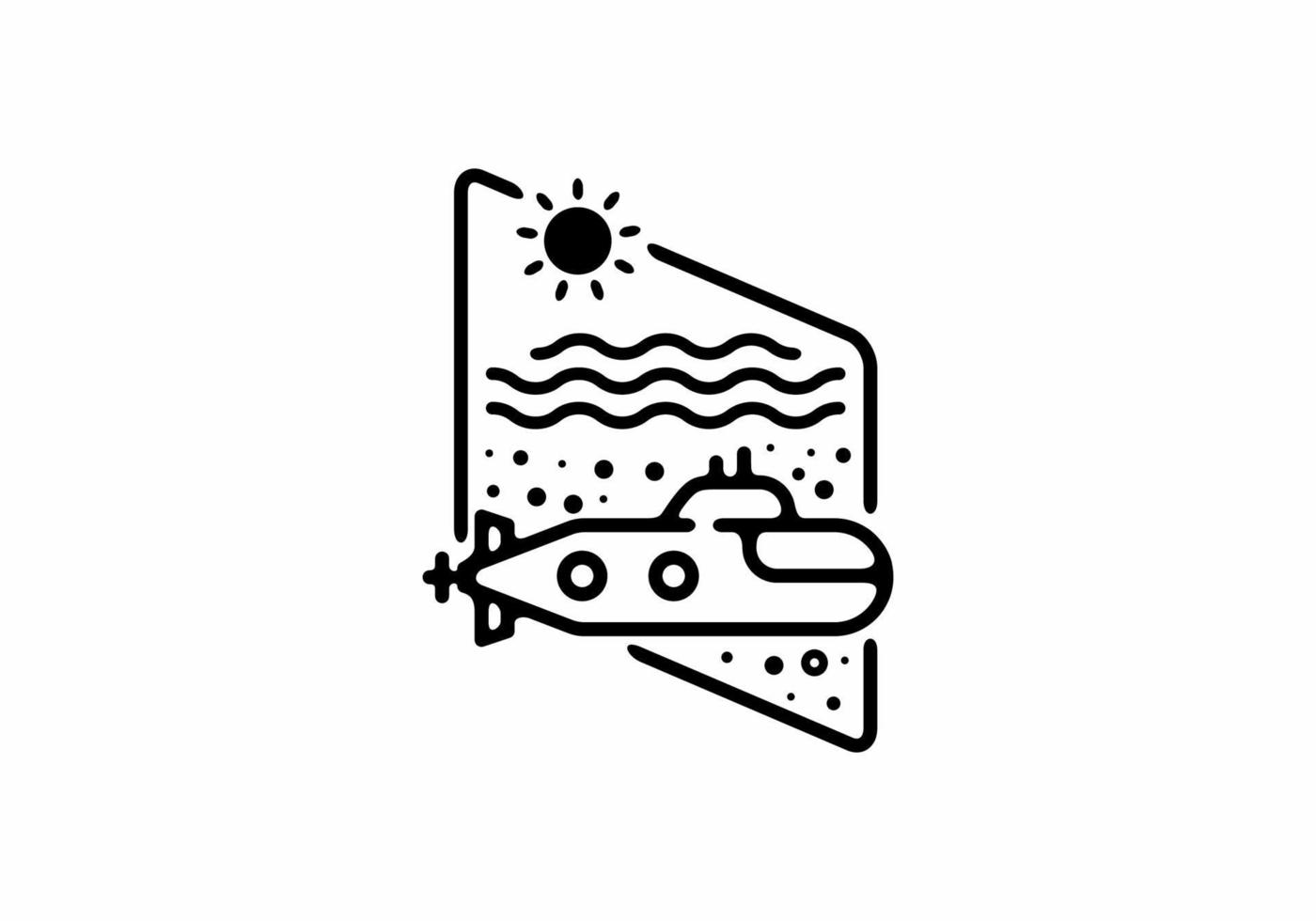 zwarte lijn kunst illustratie van onderzeeër in ruitvorm vector