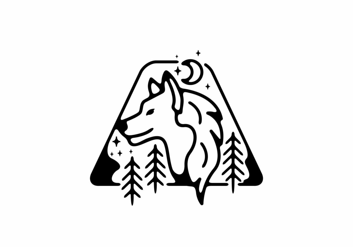 zwarte lijn kunst illustratie van wilde wolf in trapeziumvorm vector