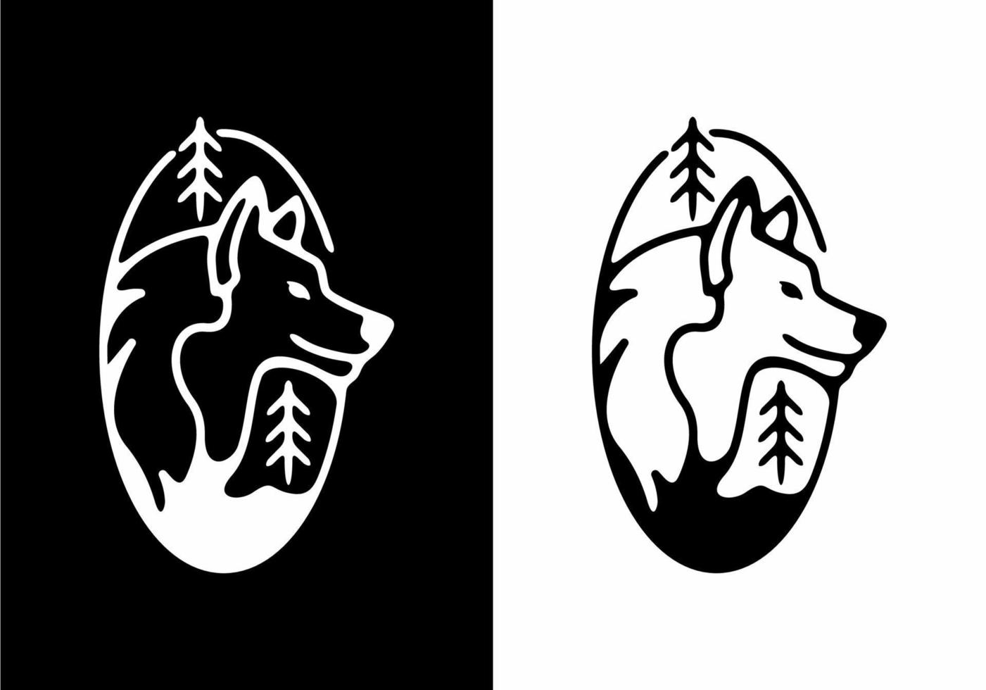 zwarte lijn kunst illustratie van wilde wolf in standaard ovale vorm vector