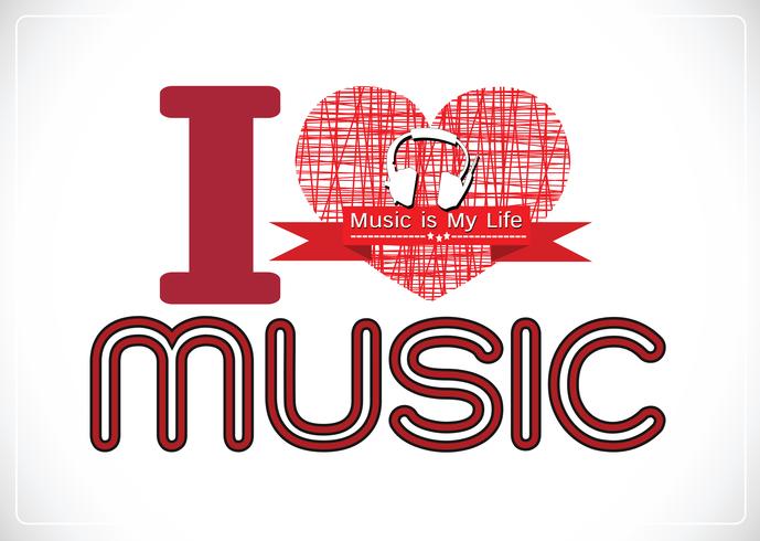 ik hou van muziek en muziek is mijn leven lettertype met tekens idee ontwerp vector