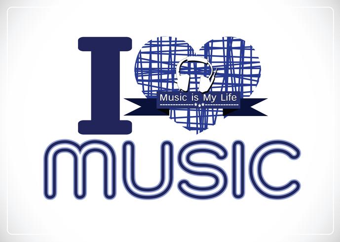 ik hou van muziek en muziek is mijn leven lettertype met tekens idee ontwerp vector