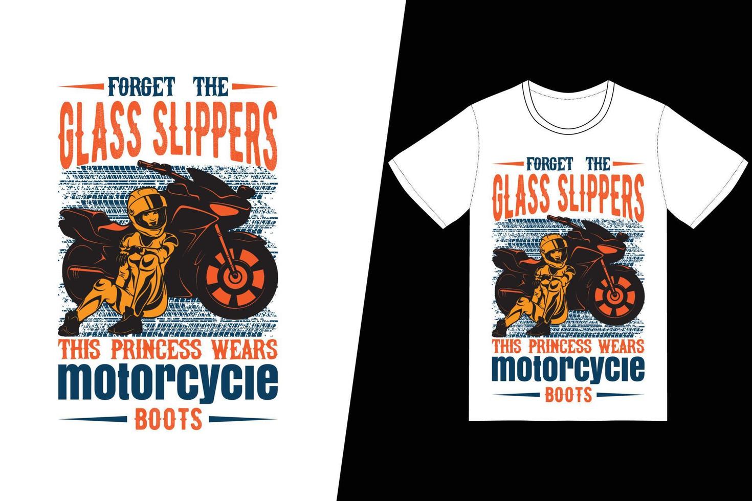 vergeet de glazen muiltjes. deze prinses draagt een t-shirtontwerp voor motorlaarzen. motorfiets t-shirt ontwerp vector. voor t-shirt print en ander gebruik. vector