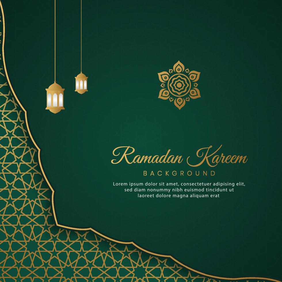 ramadan kareem, islamitische arabische groene luxe achtergrond met geometrisch patroon en mooi ornament vector