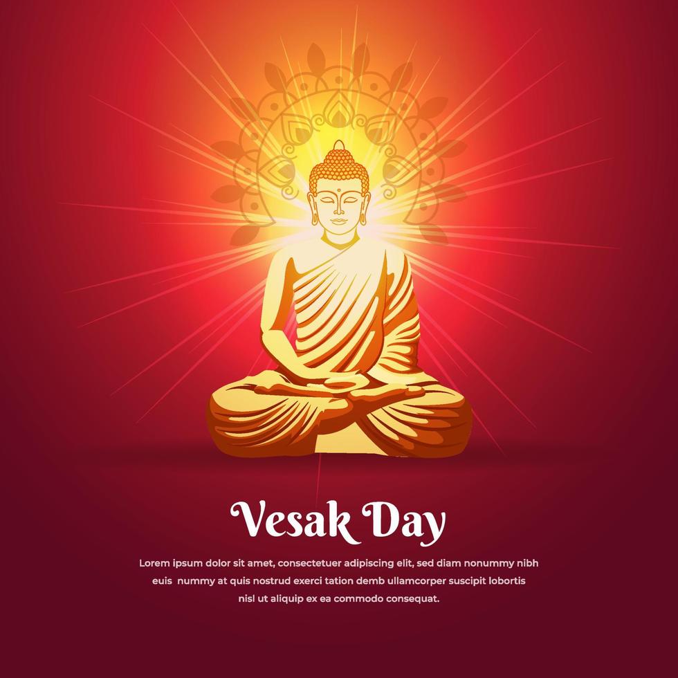 viering vesak dag achtergrond met glanzend lord buddha silhouet en bloemen ornament vector. vector