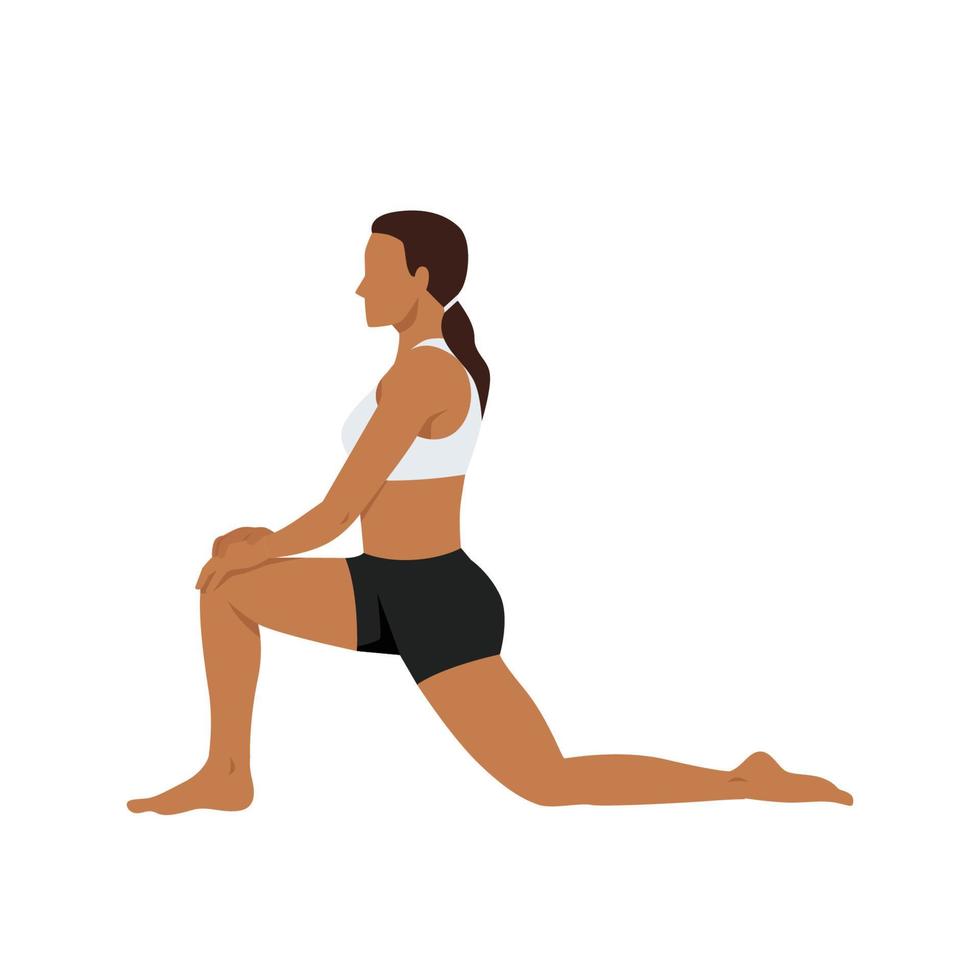 vrouw doet anjaneyasana of low lunge yoga pose, vectorillustratie in trendy stijl vector