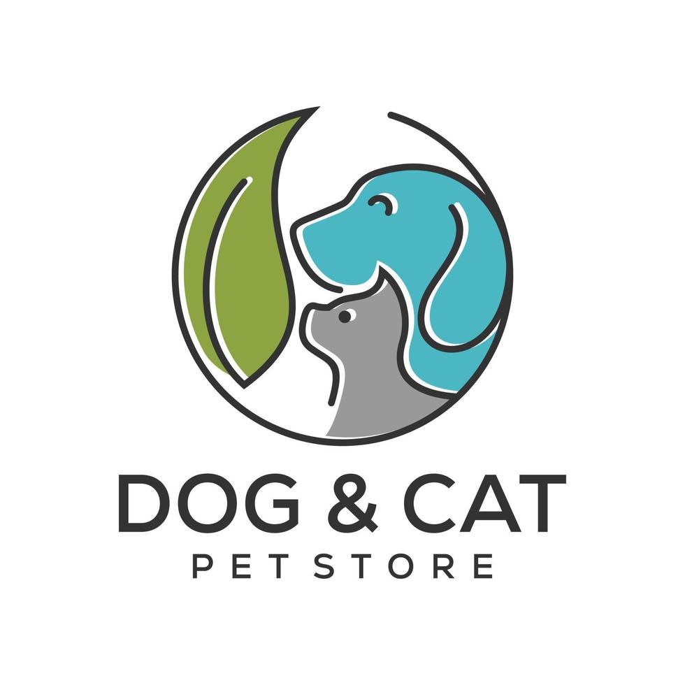 vector dierenwinkel logo ontwerpsjabloon. modern dierpictogramlabel voor winkel, dierenkliniek, ziekenhuis, onderdak, zakelijke dienstverlening. vlakke afbeelding achtergrond met hond, kat en paard