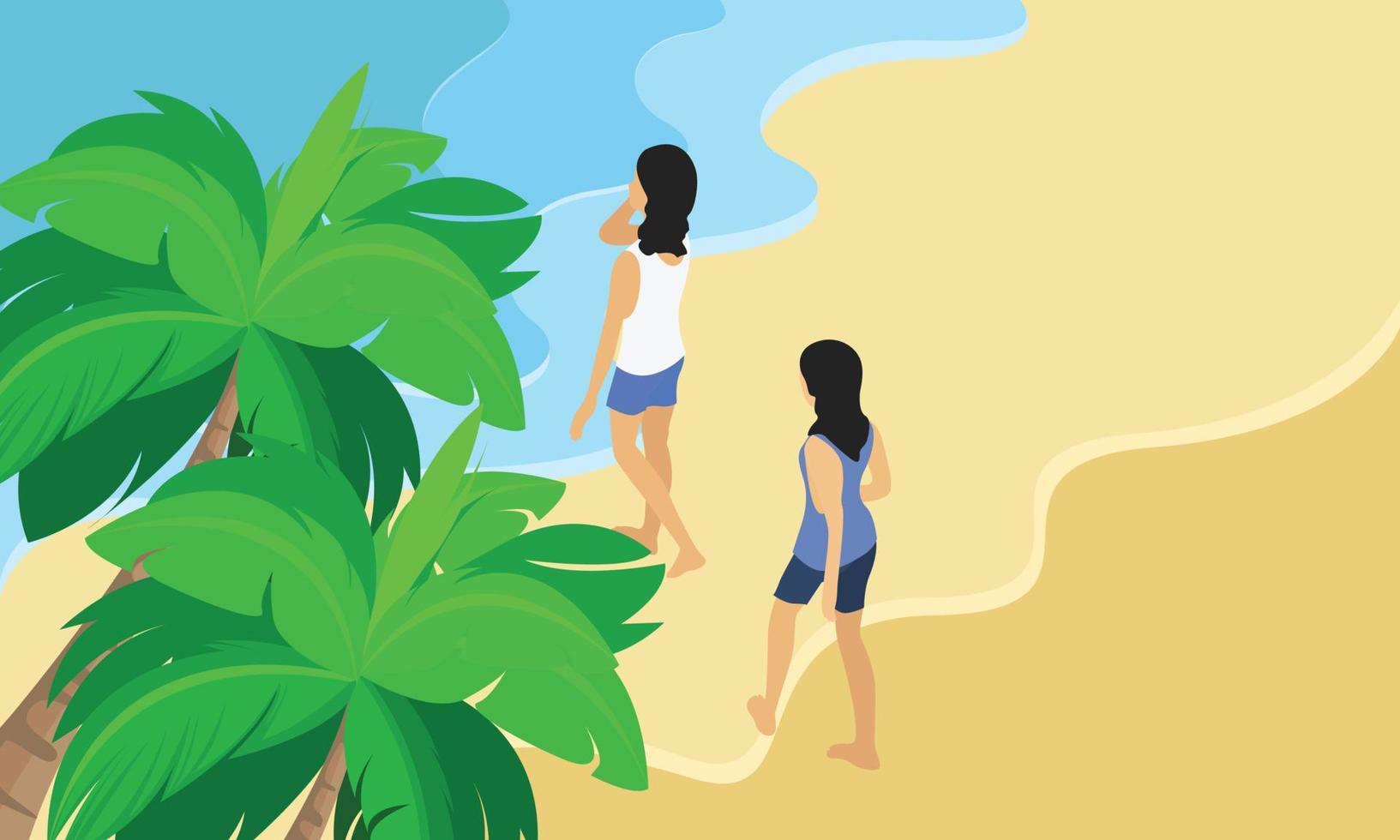 isometrische stijlillustratie van op vakantie naar het strand met familie vector