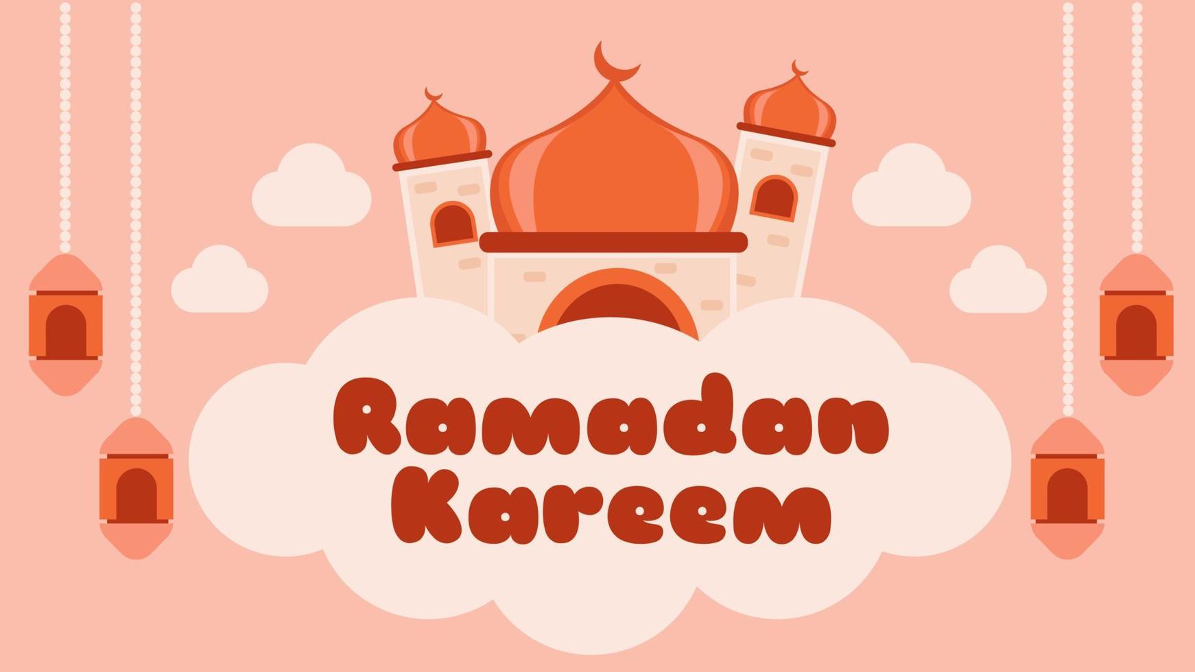 ramadan kareem achtergrond cartoon kinderen boekstijl. geschikt voor moslimreligie vakantie wenskaart vector