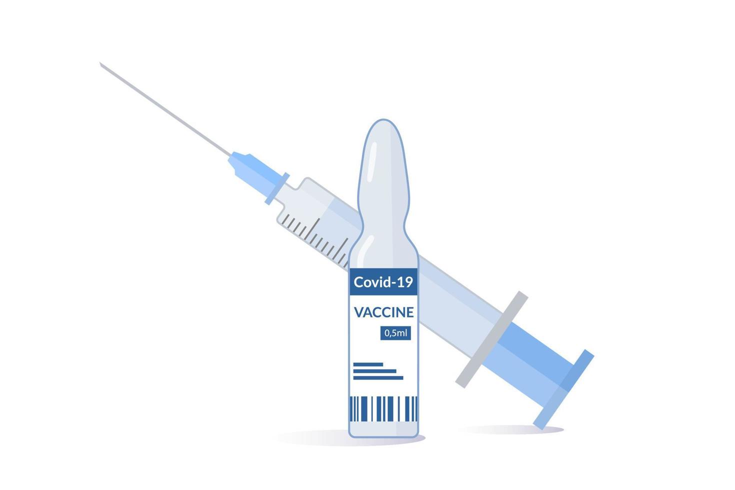 spuit en blauwe ampul met vaccin ter preventie van coronavirusinfectie veroorzaakt door het sars-cov-2-virus. tegen de covid-19-epidemie. oplossing voor intramusculaire toediening vector