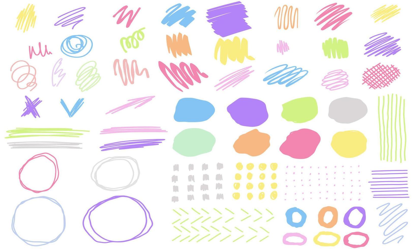 hand getekende decoratieve abstracte collectie met kleurrijke doodle elementen. vector cirkels, schattige set lijnen.