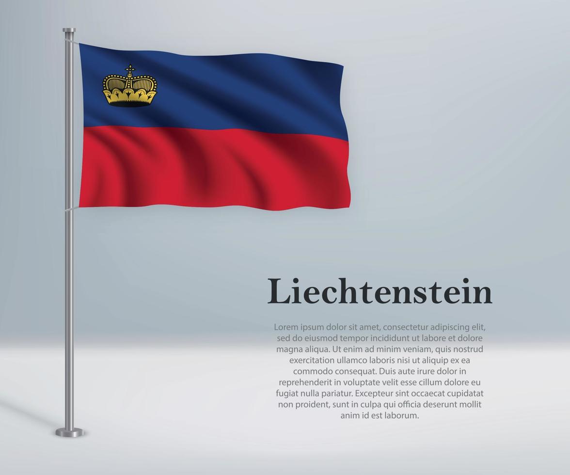 wapperende vlag van liechtenstein op vlaggenmast. sjabloon voor independé vector